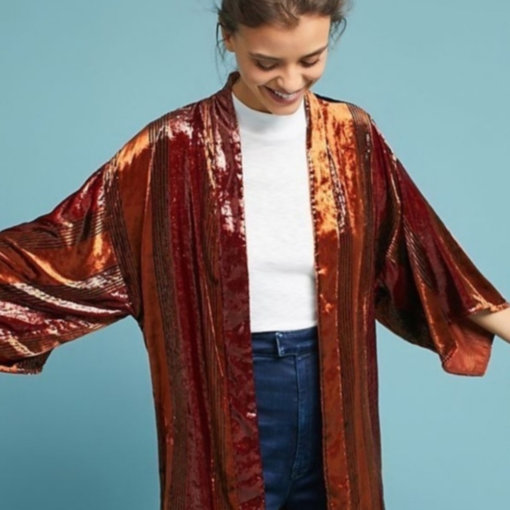 ❤️Anthropologie ett:twa Longline Velvet Kimono ❤️
